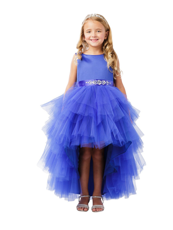 Big Girls Royal Blue Hi-Lo Multi Level Ruffle Tutu Junior Bridesmaid Dress 8-12 - SophiasStyle.com